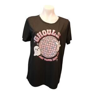 Daisy Rae Black Disco Ball Ghouls Just Wanna Have Fun Short Sleeve Tee Women's L